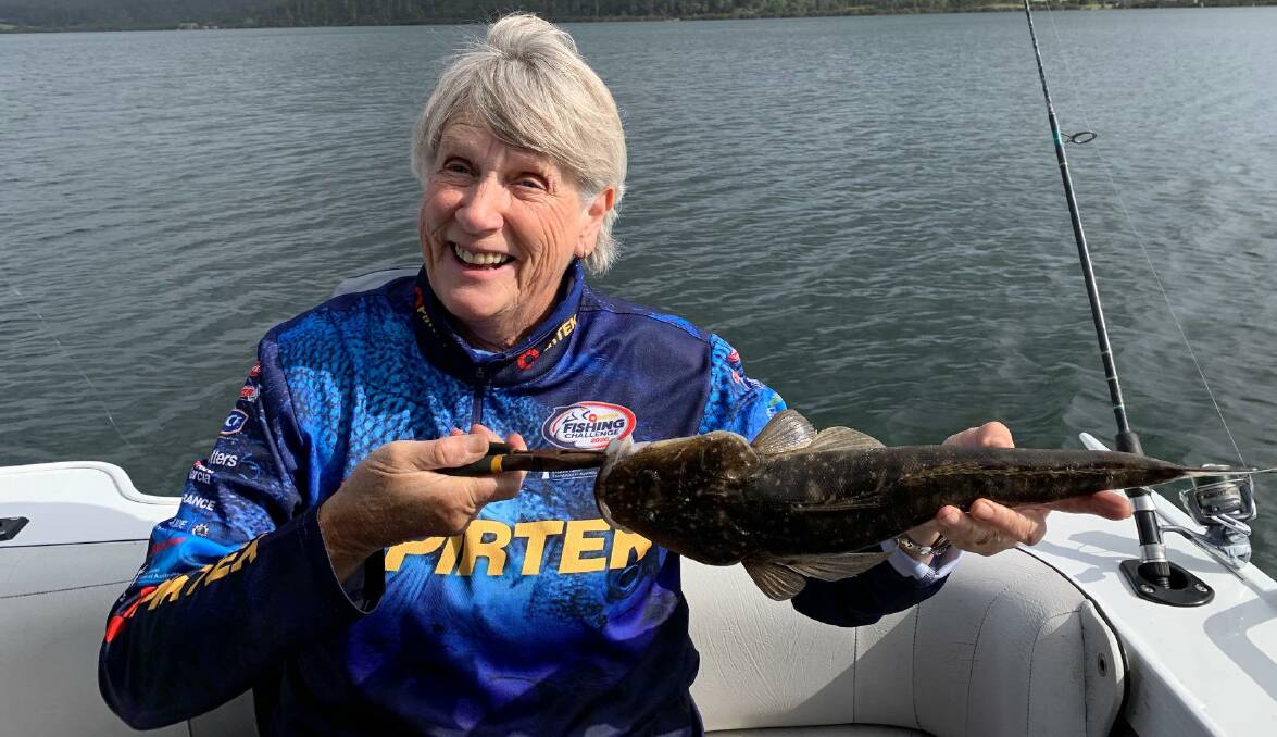 CATCH OF THE DAY: Merrily Bell of Tura Beach shows off a lovely dusky flathead taken in the Merimbula Top Lake.