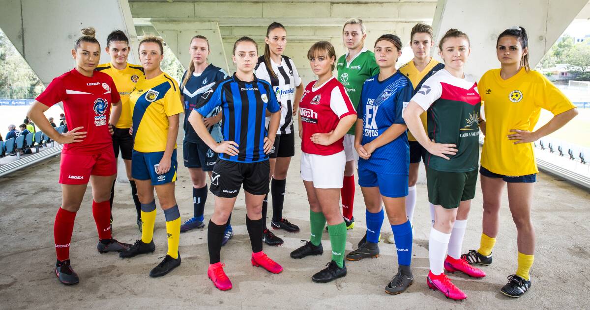 Southern Branch FC's Meredith Cheyne (fourth from right) and the other 11 NPL2 first grade women's captains for 2020. Photo: Supplied