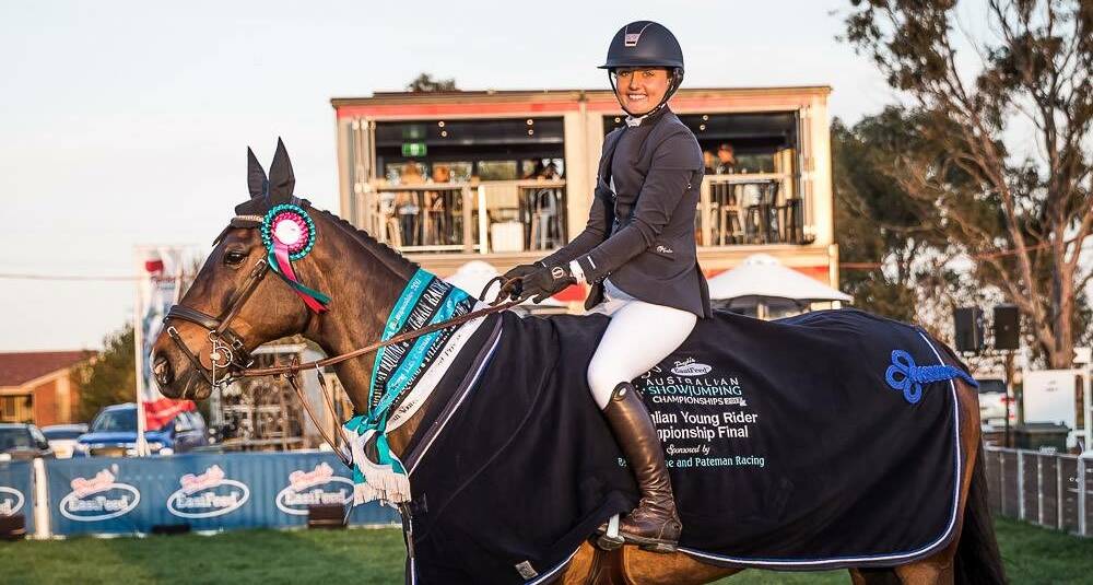 ALL SMILES: Jamie Priestley and Amaretto after their recent success at the Australian show jumping championships. Photo: STEPHEN MOWBRAY