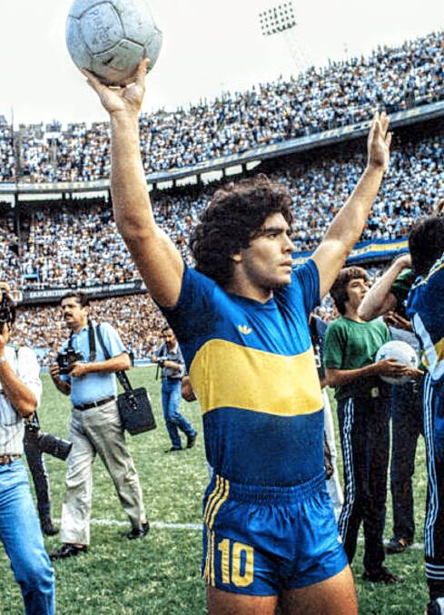 Diego Maradona following a match for Boca Juniors at La Bombonera.