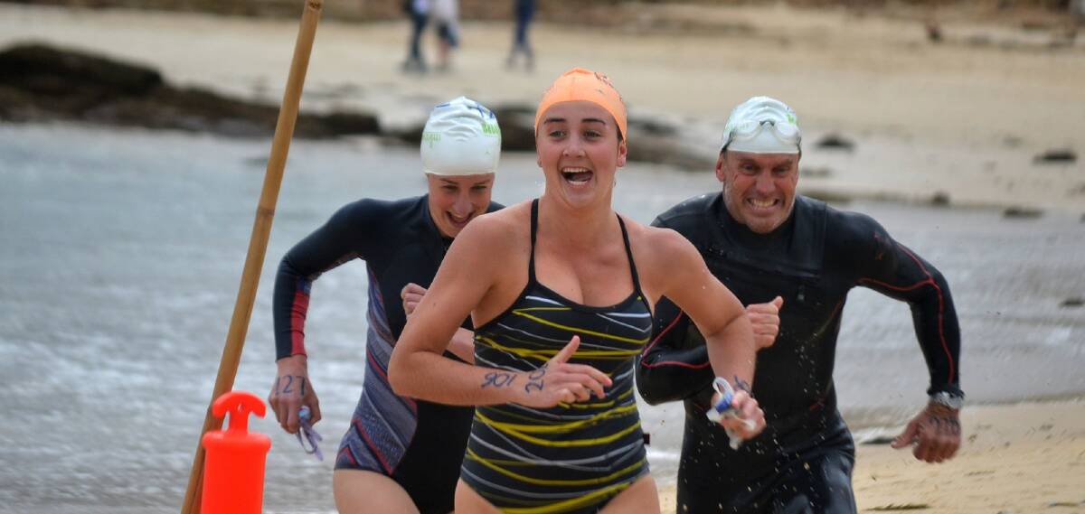 Swim Run Swim: This year's female ReBootee of the Year, Megan Rutherford, steps on the gas towards the finish line on Sunday, October 6. 