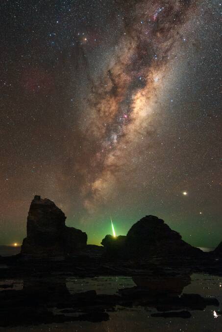Casey Flynn was standing under the Milky Way south of Narooma when he triggered the shutter at the same time a potential meteorite appeared. Image: Casey Flynn Photography. 