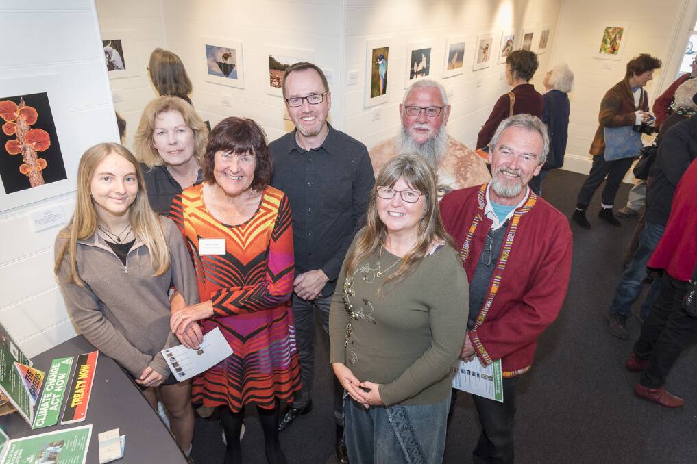 Animals in the Wild exhibition opening with Tess Poyner of Dalmeny, Margaret Craig of Tuross Heads, Susan Cruttenden of SAFE, Greens MP David Shoebridge, photographers Julie and Leo Armstrong of Tura Beach and Eurobodalla Shire Greens councillor Pat McGinlay. Photo: Gillianne Tedder.
