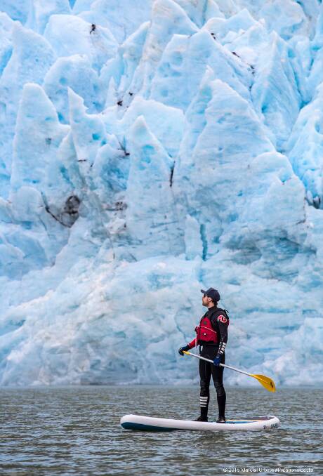 Chris Theobald, one of the first to SUP board glaciers of Patagonia. Image: Marcial Urbina