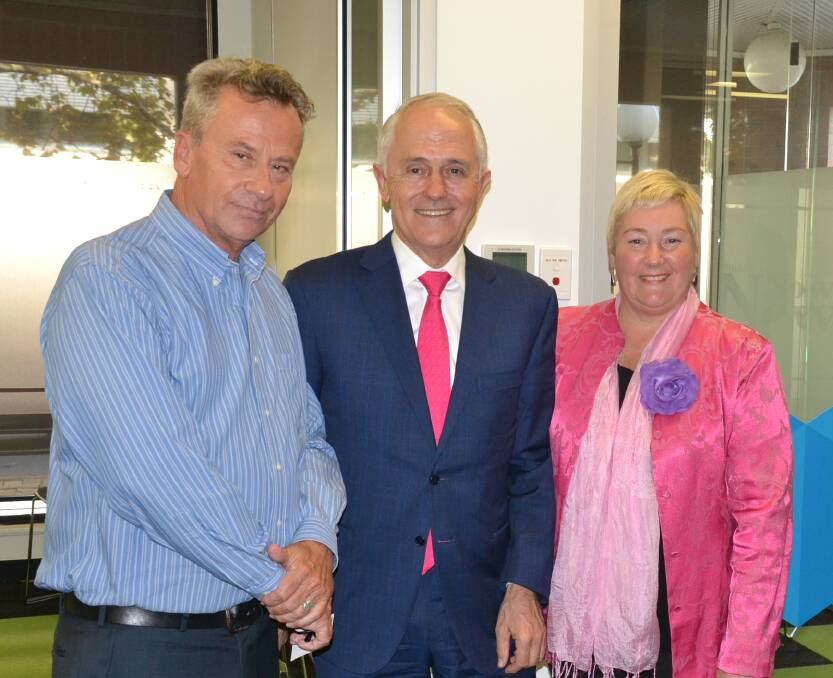 MAY: John Hanscombe with then prime Minister Malcolm Turnbull and Gilmore MP Ann Sudmalis in May. 