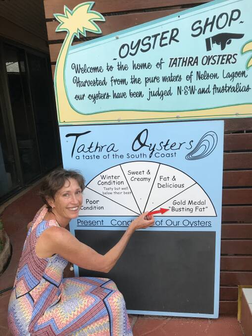 TASTE OF SUCCESS: Jo Rodely of Tathra Oysters shifts the 'oysterometer' to its highest level.