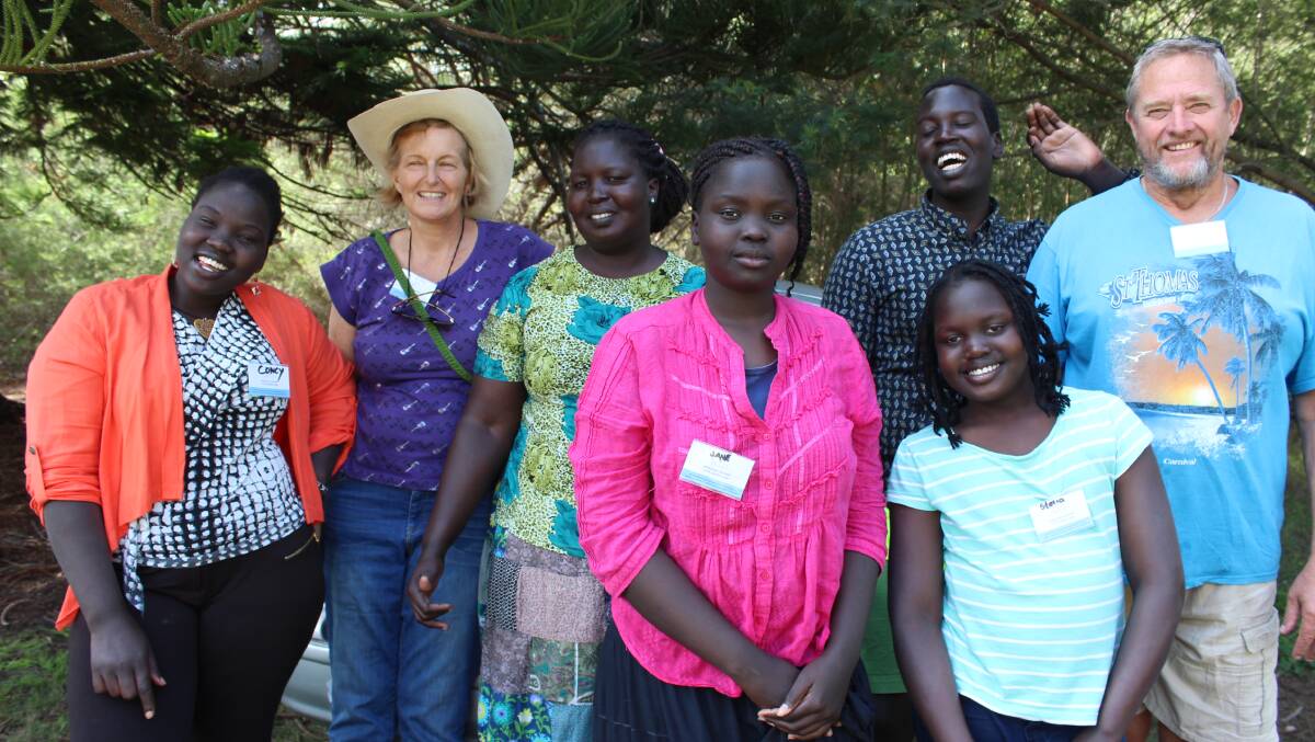 OPEN DOOR: Charlotte Lyngbye and Ken Trevanion hosted Sudanese refugees Concy, Sabina, Jane, Maxwell and Stella at their Bega home.  
