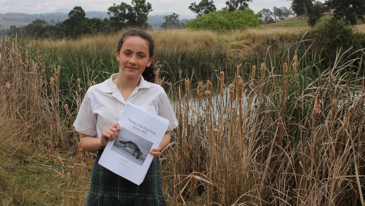 SCAC student Lila Moore's pioneering research into the platypus population in Brogo River has earned a Young Scientist Award.n Photo: Alana Beitz