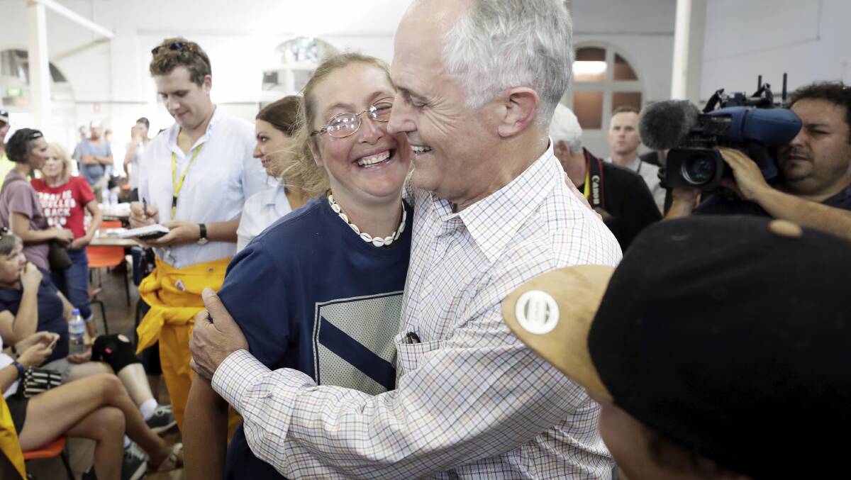 Prime Minister Malcolm Turnbull  at the Bega Showground evacuation centre on Monday, March 19.