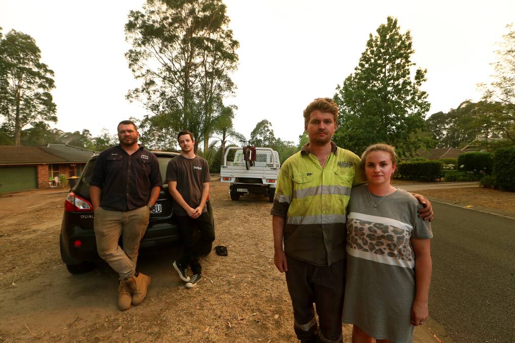 Nathan Bernhardt and Amy Loveday with Mitchell Bernhardt and Tom Russell were pleased to see two teens arrested on suspicion of looting at Bangalee. Picture: Sylvia Liber
