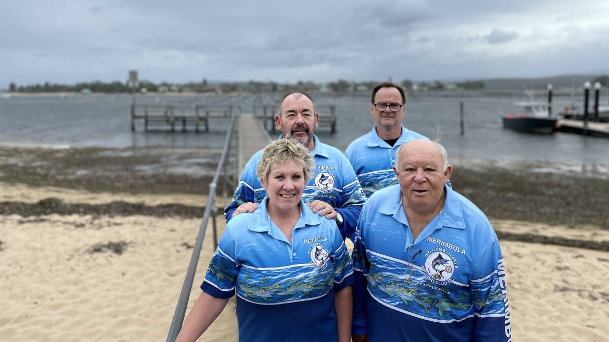 Fishing club committee members Alan and Keryn Wilkins,left with Dale Hayton and Chris Young on the old jetty that is about to be replaced. 