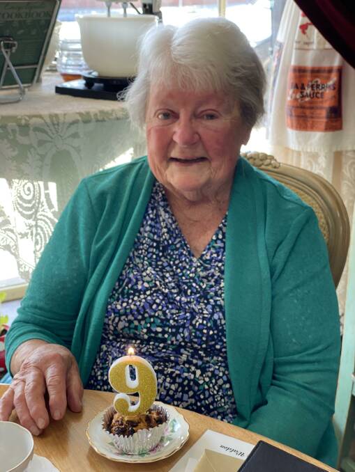 Marjorie Roche celebrating the first of several parties to mark her 90th birthday.