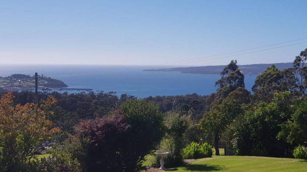 Judy and John Liddell's five-acre garden on Nethercote Road has sweeping views across Twofold Bay. Picture supplied