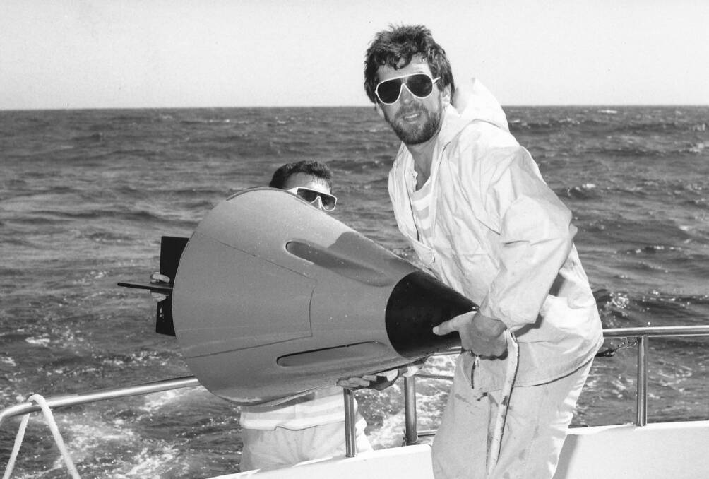 Media Call: Photo taken with John Abernethy for the Mark 1 Seabrake trial off Rottnest Island in 1987.