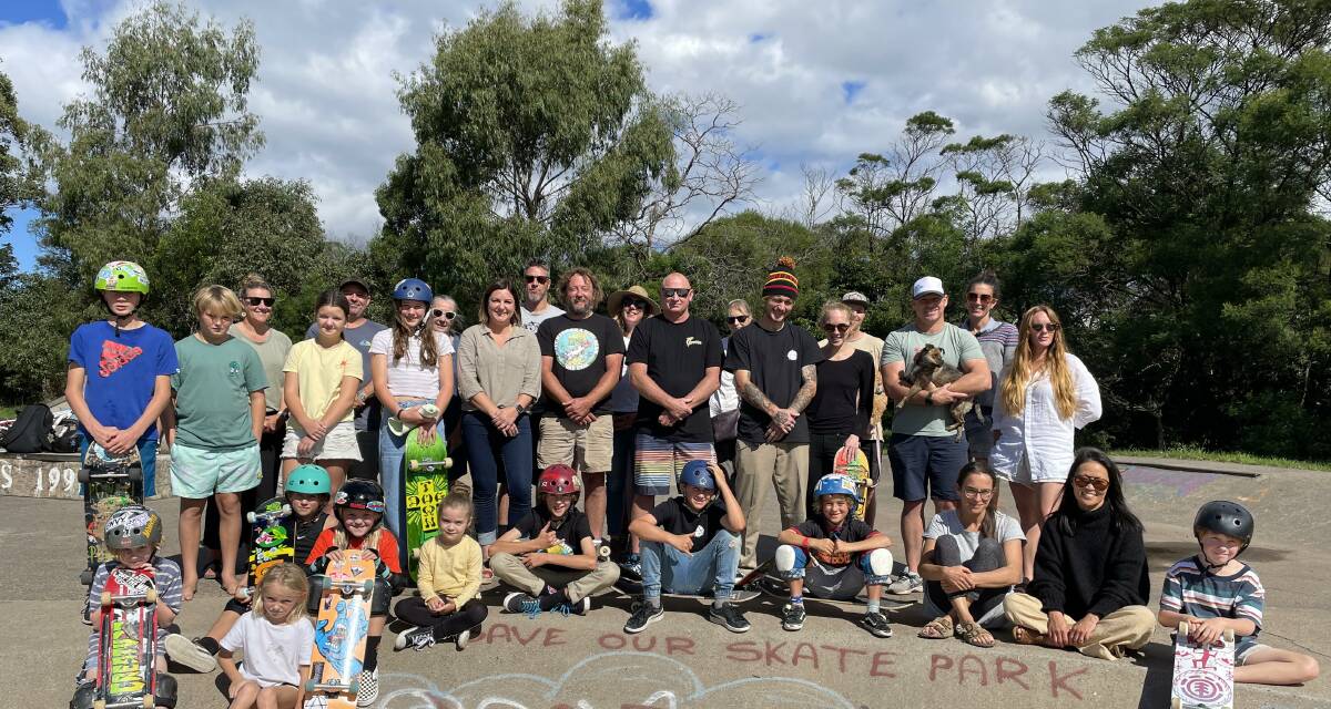 Member for Eden-Monaro Kristy McBain with Peter O'Keefe of the Sapphire Coast Skatepark Association and community members on Wednesday, April 13.