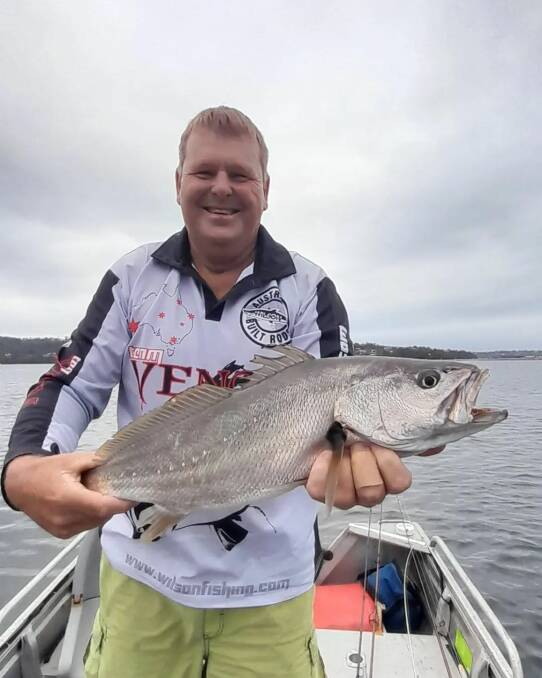Club president Shane Mayberry shows a lovely mulloway caught and released in the Merimbula Top Lake.