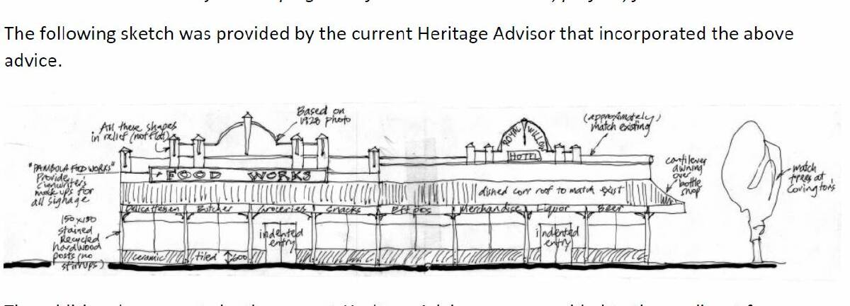 The council heritage advisor's sketch of suggested amendments made in the Bega Valley Shire Council assessment report of September 2022. Picture file
