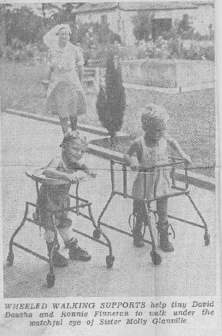Ron Finneran as a young child in calipers and using a walker. Picture supplied