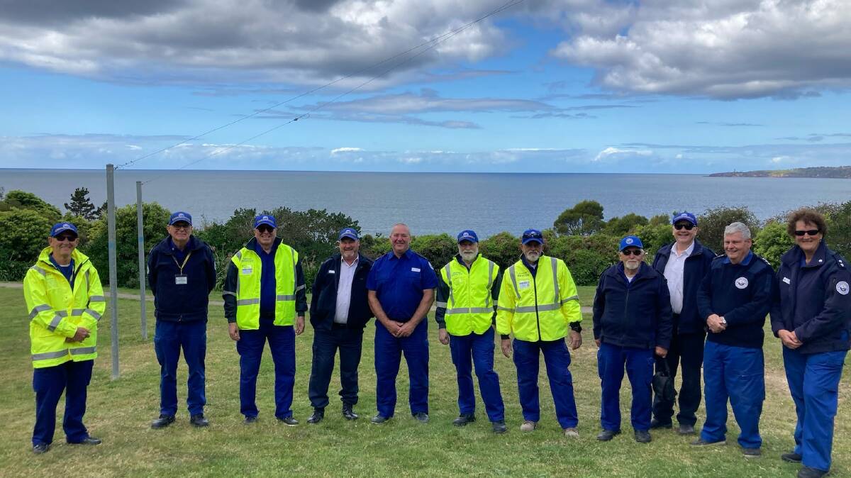 Members of Merimbula Marine Rescue who took part in the September 2022 search and rescue training exercise at Eden with senior Marine Rescue staff, included Trevor Dyson, Bob Ainsworth, Shahram Saber, Glenn Sullivan Zone Duty Operations Manager, Paul Considine, Andy Clarke, Phil Young, Walter Kleiner, Mike Hammond Zone Commander, Bill Blakeman and Sonia Teston. Photo supplied