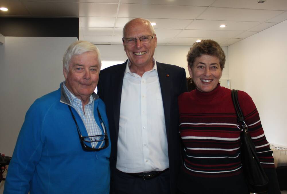 Jon Gaul of the Sapphire Coast Branch of the Liberal Party, Senator Jim Molan and Liberal candidate for the federal seat of Eden-Monaro Fiona Kotvojs.