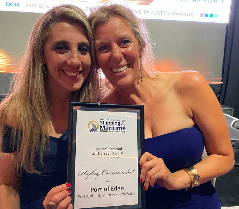 Cruise development manager at the Port of Eden, Natalie Godward with colleague Cath Blaine from Port Authority of NSW after the announcement of the Highly Commended Award for the Port of Eden.