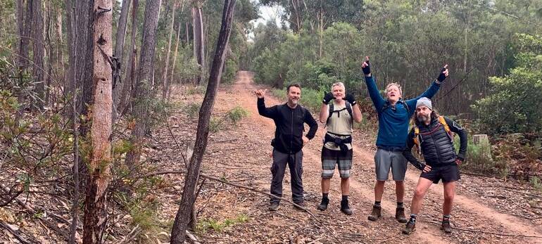 The Walking Dads out on a training walk, Mick Parnell, Steve Farley, Alex Woodger and Jeff Donne.