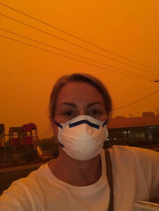 Pharmacist Tania Dwyer wearing her P2 face mask.