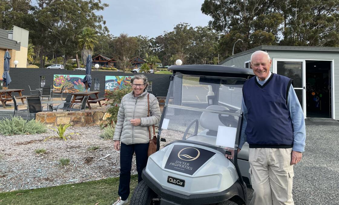 Pambula Merimbula Golf Club president Jeanette Hall and vice president Tony Freeman near the new courtyard area August 2022. Picture by Denise Dion