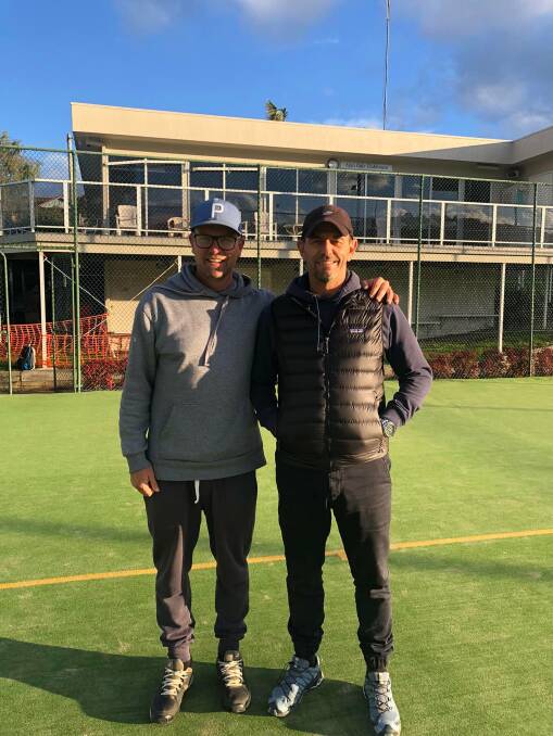 James Poso with incoming coach at Merimbula Tennis Club, Hans Zeegers.