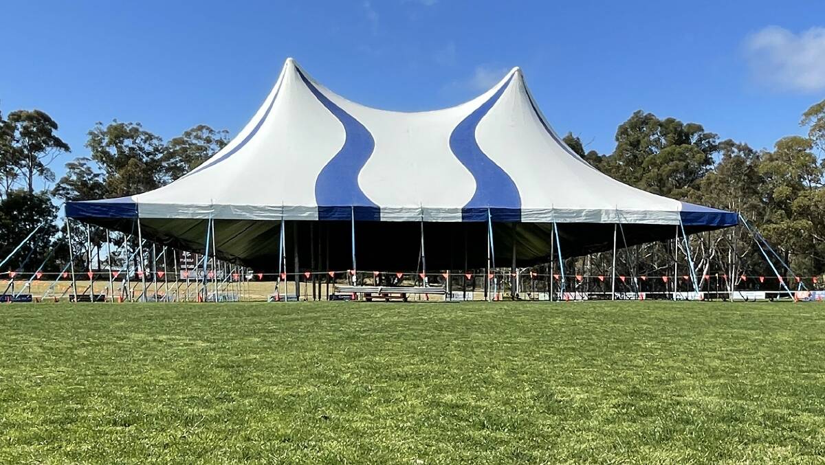 One of three stage areas at the Wanderer Festival site at Pambula is already up. Picture by Denise Dion