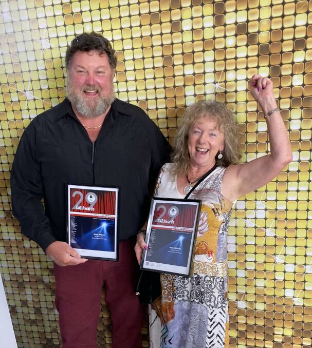 Greg and Robyn Whitby celebrate after collecting two Canberra Area Theatre awards on Sunday. Picture by Denise Dion