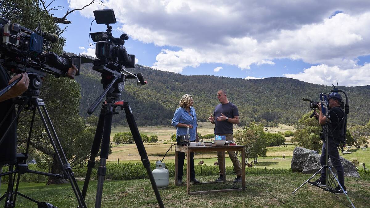 Johanna Griggs and Ed Halmagyi on set with Better Homes and Gardens. Picture: Supplied