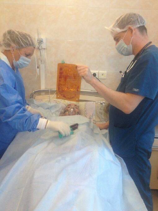 Harvesting stem cells. Irene during the treatment in Russia. Photo supplied.