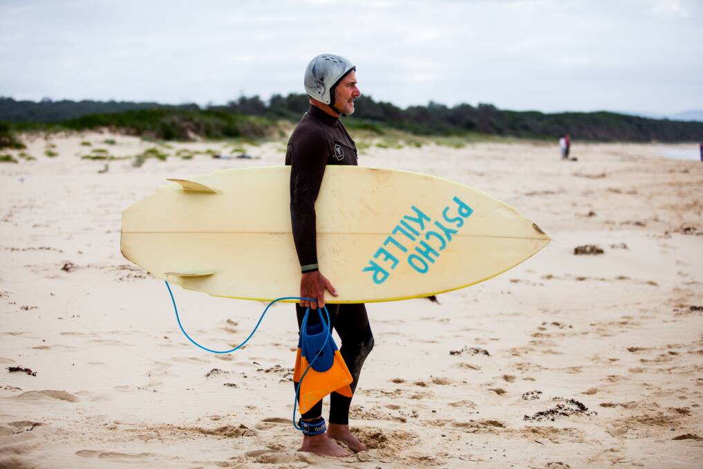 Retro surfer Mick Dunn watches the comp. Photo: Rachel Mounsey