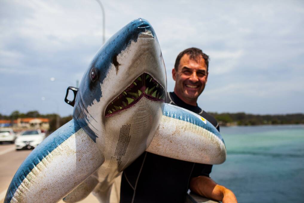 Merimbula local John and his shark ready to take the plunge. Photo: Rachel Mounsey