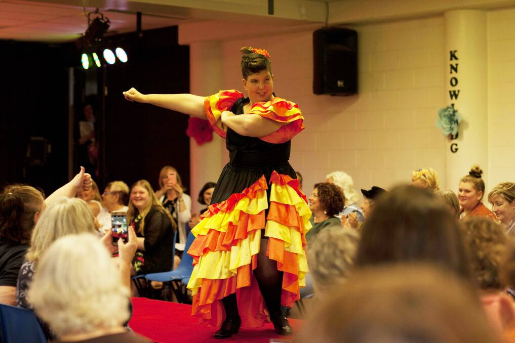 Proud moment : Pippa Blashki receives the thumbs up from an audience member while on the runway. Photo: Rachel Mounsey