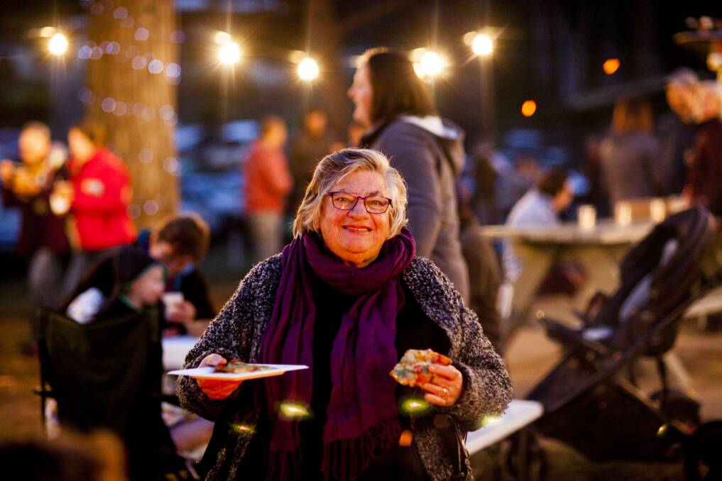 "I love a good gathering" Robyn Thorpe said she was thoroughly enjoying Food Truck Friday and her cheese and spinach pizza. Photo: Rachel Mounsey