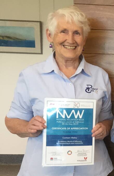  Certificate of Appreciation: Southern NSW Local Health District volunteer Carleen Marley has been with the Bega Valley Health Service for 17 years.
