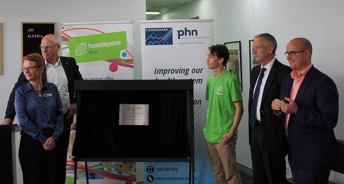 Officially opening headspace Bega are CEO of COORDINARE Dianne Kitcher, NSW Senator Jim Molan, the centre's youth reference group member Liam Sutherland, Grand Pacific Health CEO Ron de Jongh and headspace National CEO Jason Trethowan. 