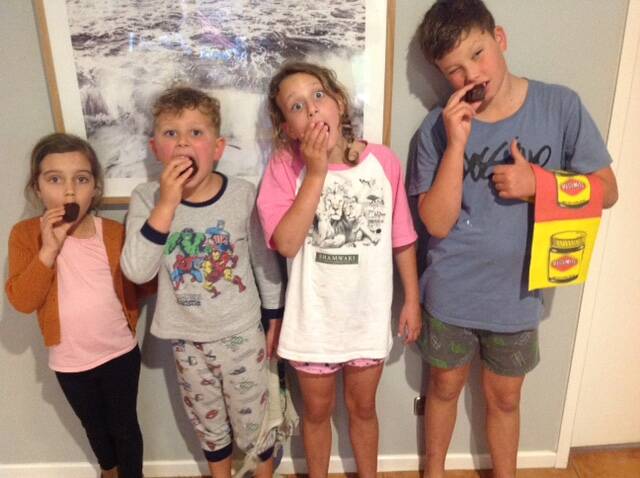 DELICIOUS: Val Little's grandchildren Rosie, Sammy, Gracie and Noah Little taste-test her chocolate Vegemite brownies.
