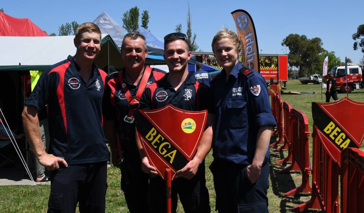 Bega's Fire and Rescue team Trent Smith, Gerard Hanscombe, Trent Galli and Cassandra Dickson at the firefighter championships in Dubbo. 
