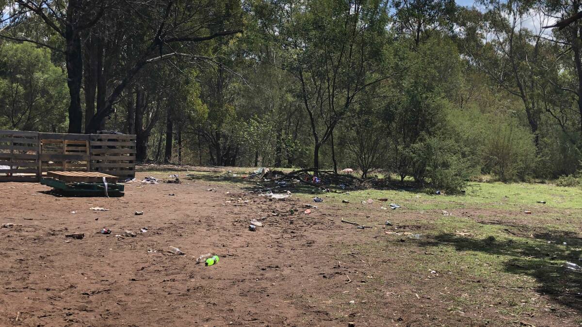 The pictures show the large amount of trash that was left at a site on Fire Shed Trail, near Tathra. 