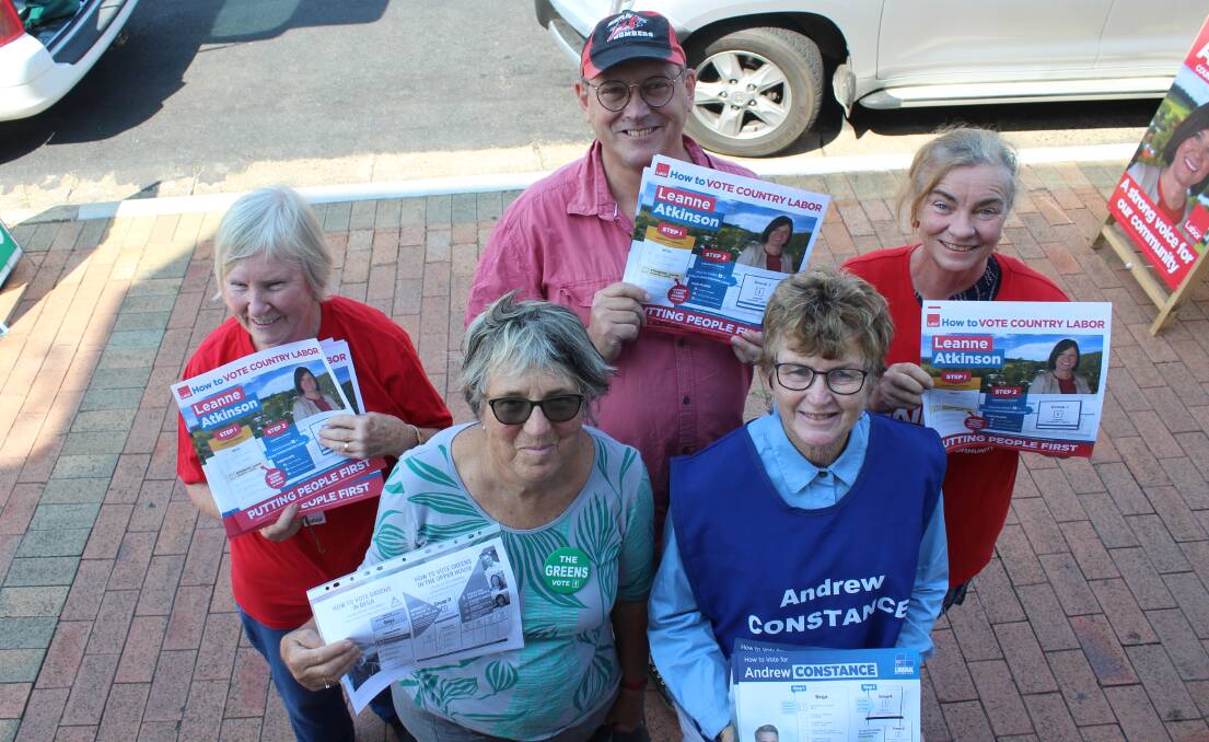 INFORMING VOTERS: Volunteers handing out flyers in Bega on Monday are Marilyn Hillery, Sylvie Mester, Jamie Forbes, Robyn Darke and Philippa Street.