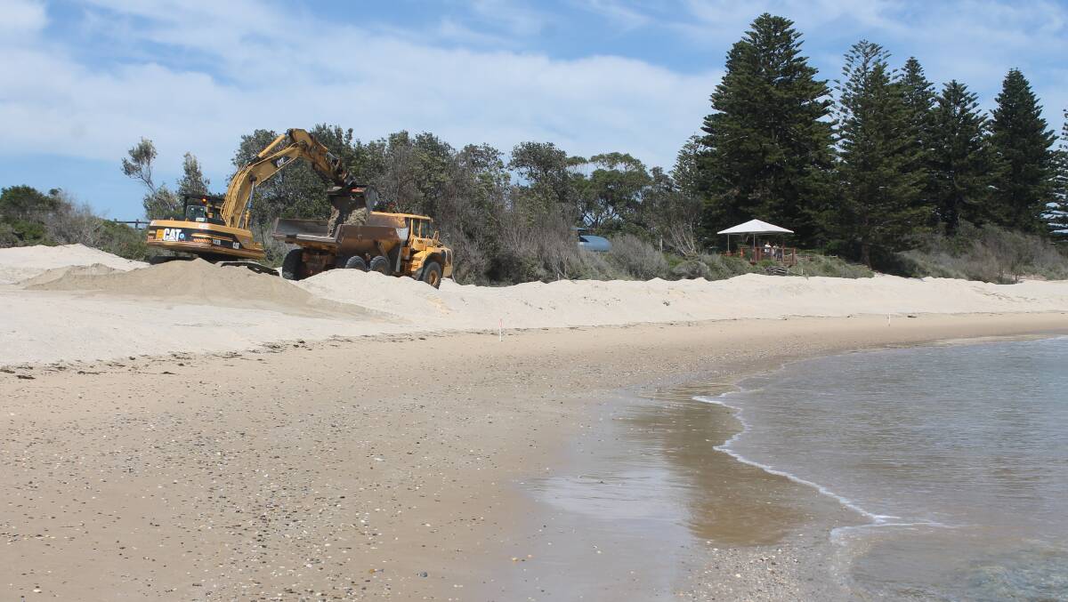 By Thursday work to remove sand from Bermagui's Horseshoe Bay Beach was underway. 