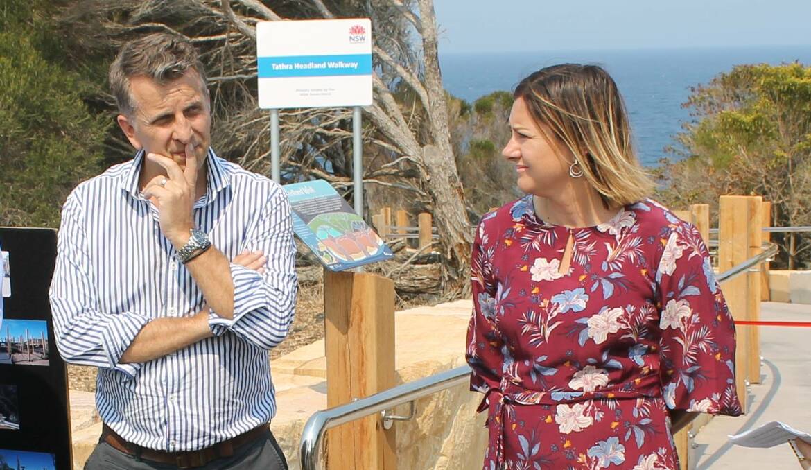 Andrew Constance and Kristy McBain attend an event in Tathra in late 2019, in their capacities as Bega MP and Bega Valley Shire Mayor. 