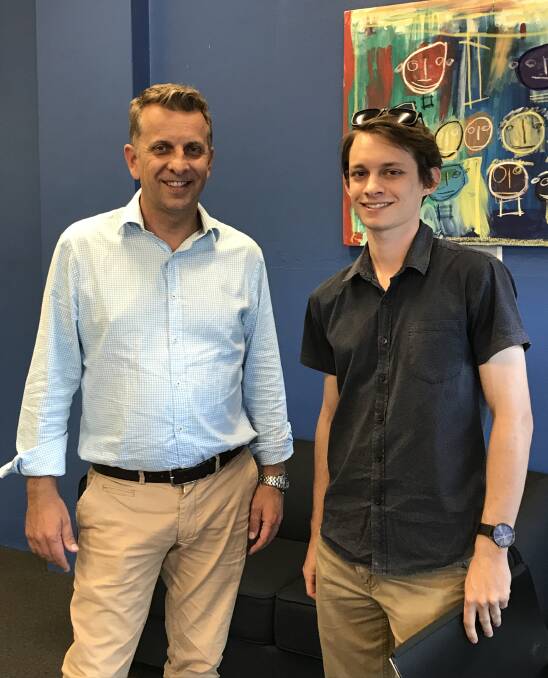 SONGWRITING TALENT: Member for Bega Andrew Constance congratulates Corey Legge for being a recipient of a Create NSW Young Regional Artist Scholarship. 