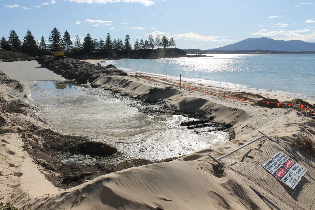 FIXING EROSION EFFECTS: About 22,500 cubic metres of clean marine sand will be removed from Bermagui's river and deposited at Horseshoe Bay Beach (pictured) and Morehead Beach. 