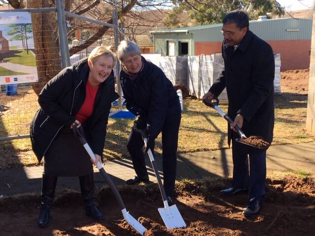 FOCUSED ON EDUCATION: The sod-turning for the project in Cooma takes place with Professor Michelle Lincoln, Professor Imogen Mitchell and Professor Deep Saini on August 9.