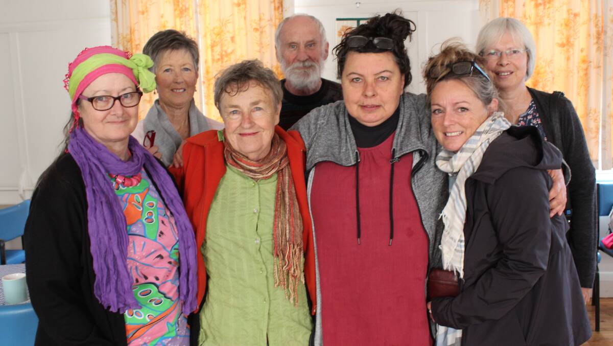 COMING TOGETHER: Participants at the Death Cafe in Bega are Leonie Barrett of Tantawangalo, Lyn Forbes of Springvale, Deb Foskey of Bonang, David Barrett of Tantawangalo, Jaki Miller of Bega, Sharon Small of Orbost and Corina Deneve of Numbugga. 