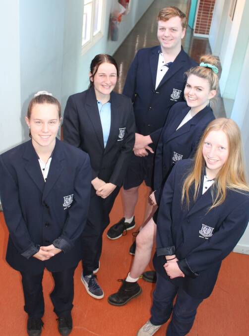 READY TO COMPETE: Serena Claringbold, Gemma Smith, Lachlan Rixon, Yasmin Powell and Carla Alcock are members of Bega High's mock trial team. 